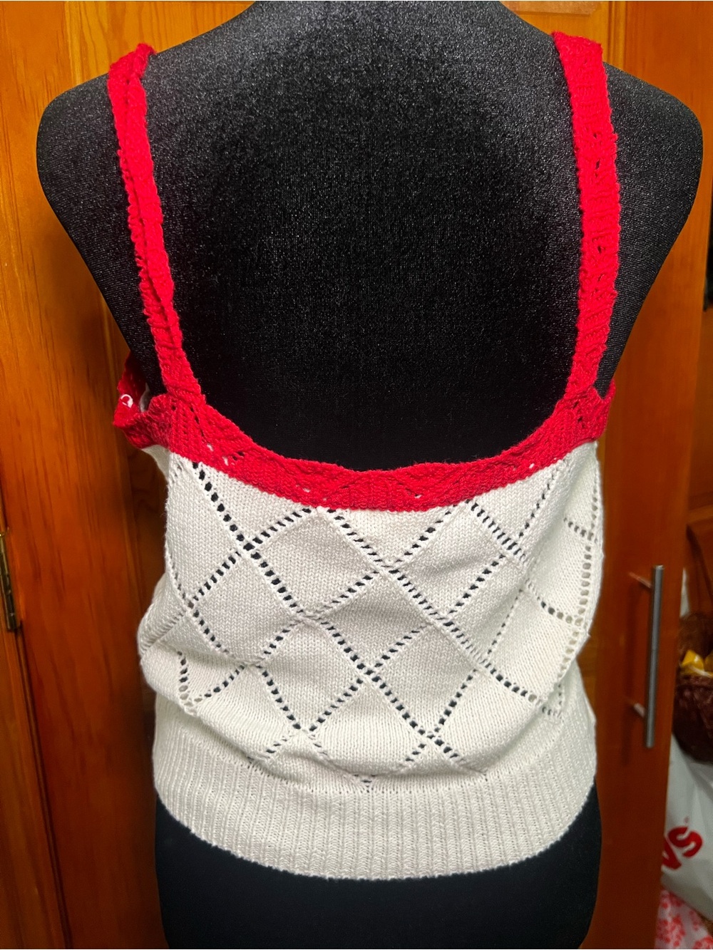 Sugarlips White Knit Cherry Appliqué Tank Top with Red Trim - Picture 4 of 5